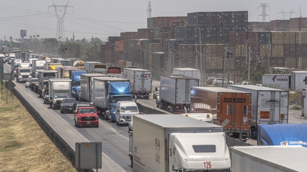 Traffic near a container cargo depot in Monterrey, Nuevo Leon state, Mexico, on Tuesday, June 20, 2023. Photographer: Alejandro Cegarra/Bloomberg