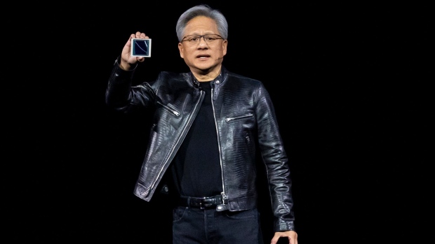 Nvidia CEO Jensen Huang unveiled a new chip at Monday’s event. Photographer: David Paul Morris/Bloomberg