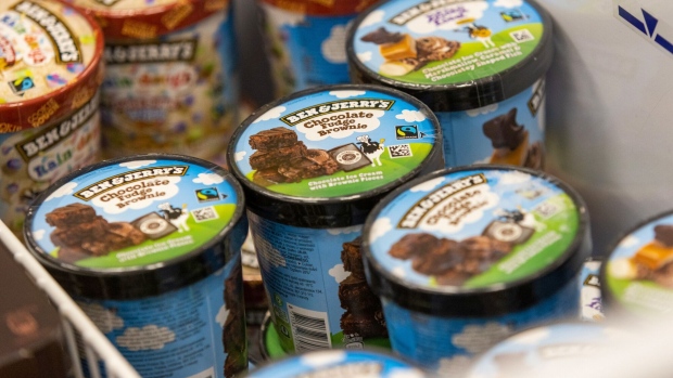 Tubs of Ben and Jerry's ice cream.