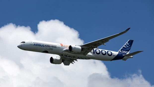 <p>An Airbus A350-1000 passenger jet.</p>