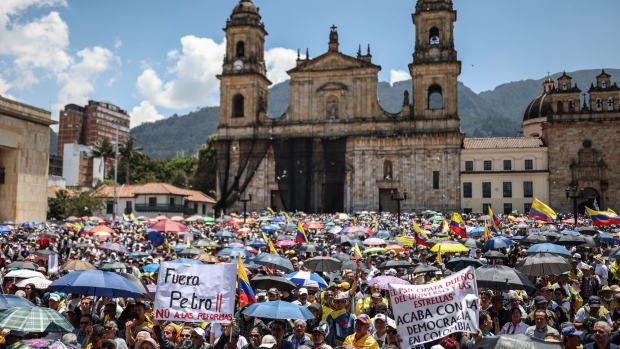 Demonstrators fill Bolivar Square in Bogota during an anti-government protest on March 6.