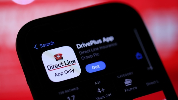 The Direct Line DrivePlus app displayed on a mobile phone arranged in London, UK, on Friday, March 1, 2024. Direct Line Insurance Group Plc said its board unanimously rejected a bid from Ageas, describing the offer as “uncertain” and “unattractive.” Photographer: Hollie Adams/Bloomberg