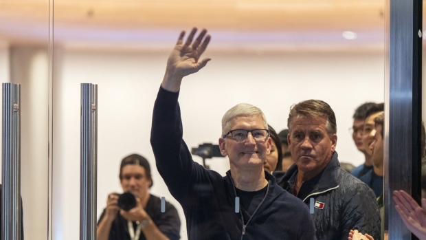Tim Cook during the opening of the new Apple Inc. Jingan store in Shanghai on March 21.