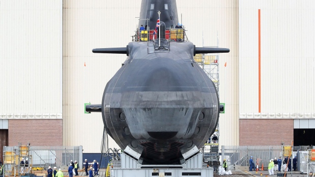 The fourth Astute-class nuclear-powered submarine, HMS Audacious at the BAE Systems ship building complex in Burrow-in-Furness, UK, in 2017. Photographer: Owen Humphreys/PA Images/Getty Images