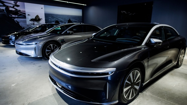 <p>Lucid Air electric vehicles at the company's showroom in Tysons, Virginia.</p>