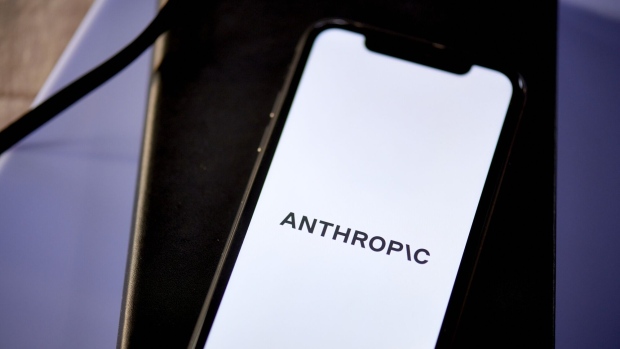 The Anthropic logo on a smartphone arranged in New York, US, on Tuesday, Aug. 15, 2023. Investor enthusiasm for AI-related startups has increased significantly in the past year, as more of the technology has come to market, showcasing its potential. Photographer: Gabby Jones/Bloomberg
