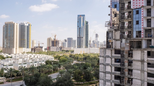 Residential development construction sites in Dubai.