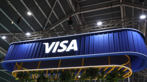 Visa Inc. signage during the Singapore FinTech Festival on Nov. 15, 2023.