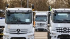 Trucks outside the Daimler AG truck factory in Woerth, Germany.