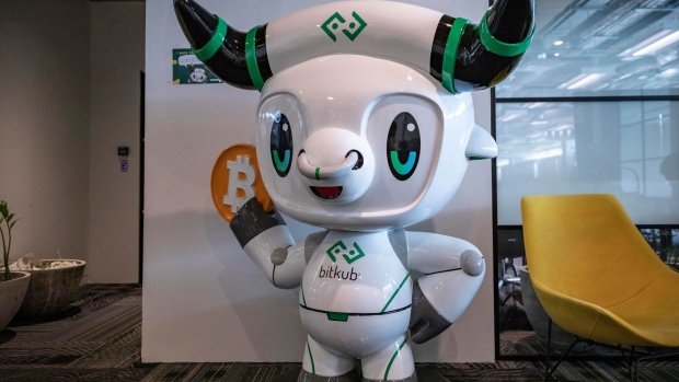 The mascot of Bitkub Capital Group Holdings Co., at the crypto exchange's office in Bangkok, Thailand.