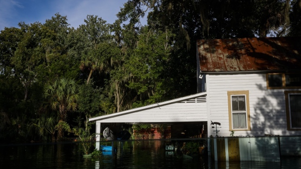 <p>A house partially submerged in floodwaters after Hurricane Idalia made landfall in Cristal River, Florida, on Aug. 30, 2023. </p>