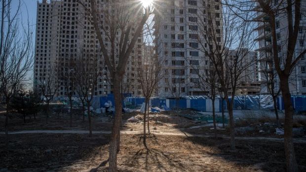 Residential buildings under construction originally developed by defaulted Shimao Group Holdings Ltd. in Beijing, China. Source: Bloomberg