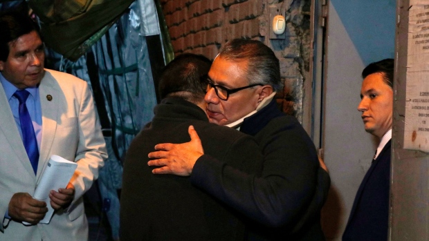 Jorge Glas after being released on parole from prison in Quito on Nov. 28, 2022. Photographer: Galo Paguay/AFP/Getty Images