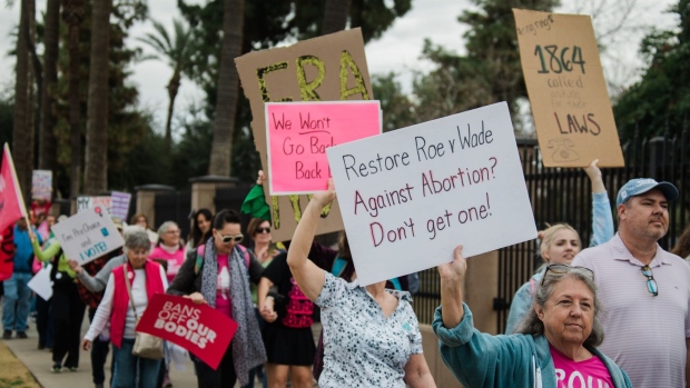 <p>Demonstrators in Phoenix on Jan. 20.  Reproductive rights advocates are currently collecting signatures for a November ballot measure to enshrine abortion rights in the Arizona Constitution.</p>