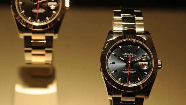 Rolex watches on display in Basel, Switzerland. Photographer: Adrian Moser/Bloomberg