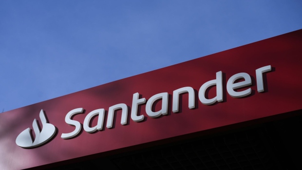 Signage outside a Banco Santander SA branch in Madrid, Spain, on Monday, Jan. 29, 2024. Santander reports full year earnings on Jan. 31.
