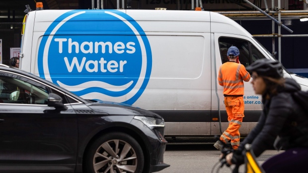 A Thames Water Ltd. van at a works location in London.