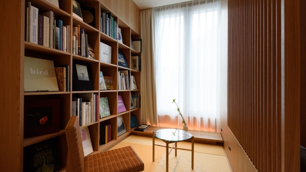 A guest room at the Muji Hotel Ginza.