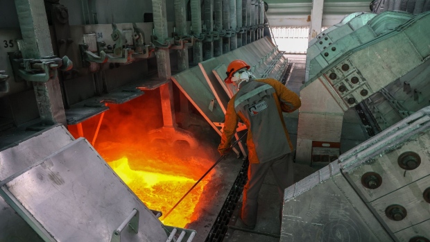 <p>A worker at the Khakas aluminium smelter in Sayanogorsk, Russia.</p>