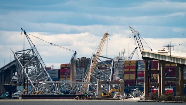 <p>The Dali container vessel after striking the Francis Scott Key Bridge in Baltimore.</p>