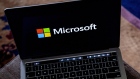 The Microsoft logo on a laptop arranged in Crockett, California, US, on Friday, Dec. 29, 2023. Microsoft has invested some $13 billion in OpenAI and integrated its products into its core businesses, quickly becoming the undisputed leader of AI among big tech firms. Photographer: David Paul Morris/Bloomberg