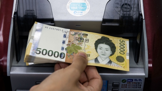 <p>The South Korean won dropped to a key level of 1,400 on Tuesday for the first time since late 2022.</p>, Bloomberg