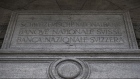 <p>A stone relief outside the Swiss National Bank (SNB) offices in Zurich, Switzerland.</p>
