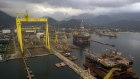 <p>Petrobras oil rigs under construction near Angra dos Reis, Brazil.</p>