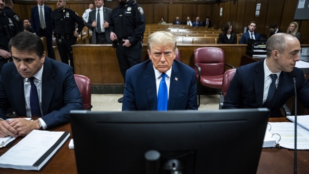 Donald Trump at Manhattan criminal court in New York on Thursday, April 18. Photographer: Jabin Botsford/The Washington Post/Bloomberg