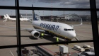 <p>A Ryanair Boeing passenger jet at Riga International Airport.</p>