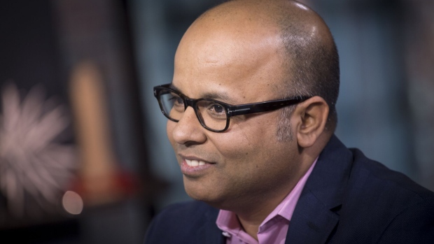 Bipul Sinha, co-founder and chief executive officer of Rubrik Inc., smiles during a Bloomberg Technology television interview in San Francisco, California, U.S., on Tuesday, Feb. 20, 2018. Sinha and Microsoft Inc. chairman John Thompson discussed their collaboration on cloud data management and Rubrik's plan for global growth. Photographer: David Paul Morris/Bloomberg