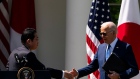 <p>Fumio Kishida with Joe Biden at the White House on April 10.</p>