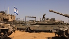 Israeli tanks near a border crossing to the southern Gaza strip, Israel, on May 5.