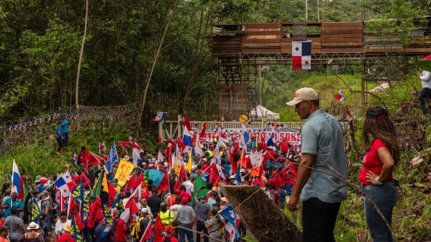 Protesters outside the shuttered FQM mine in Donoso, Colon province, Panama, on  Jan. 9.
