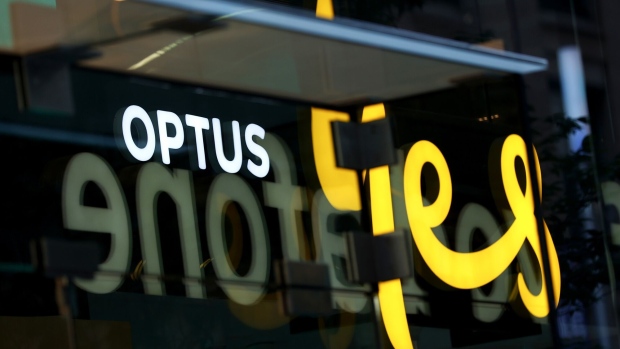 <p>The Optus logo displayed atop its store in Sydney, Australia.</p>