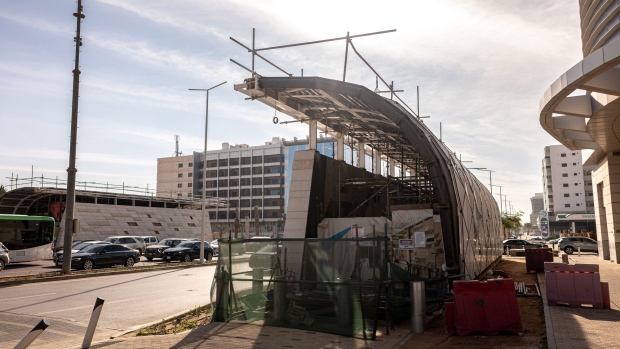 <p>An under-construction tram station in Riyadh, Saudi Arabia.</p>