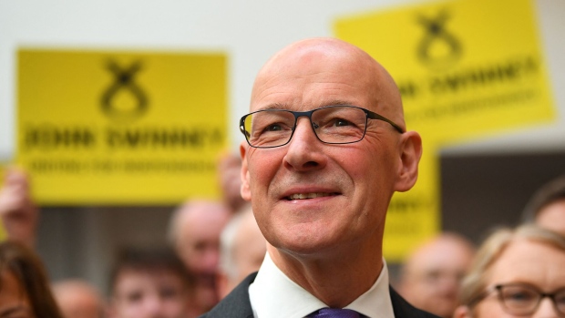 John Swinney during a rally in Edinburgh on May 2, 2024. Photographer: Andy Buchanan/AFP/Getty Images