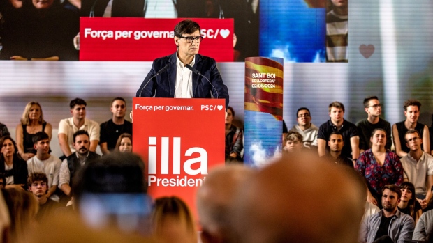 <p>Salvador Illa during a campaign event in the Sant Boi de Llobregat district of Barcelona, Spain, on May 2.</p>