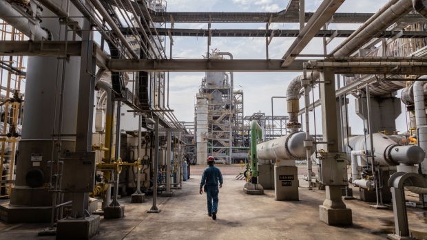 <p>A worker at the Braskem petrochemical plant in Duque de Caxias, Brazil.</p>