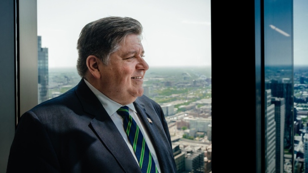 J.B. Pritzker following an interview in Chicago, on May 6.
