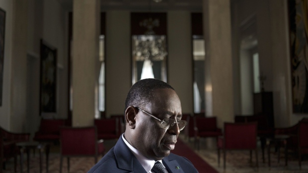 Macky Sall at the Presidential Palace in Dakar, on March 19. Photographer: Annika Hammerschlag/Bloomberg