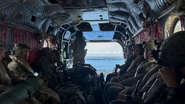 The coast from the back of an U.S. Marines helicopter, near Itbayat Island, Philippines, on Tuesday, May 7, 2024.