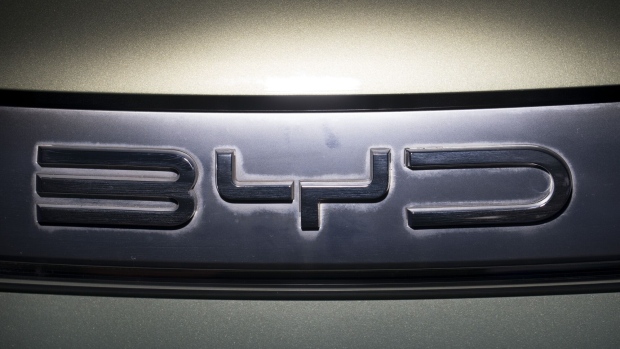 A BYD Co. logo on a vehicle. Photographer: Brent Lewin/Bloomberg