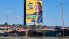 An election poster for South Africa's President Cyril Ramaphosa and the African National Congress (ANC) in Johannesburg.