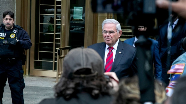 Robert Menendez departs federal court in New York, US, on Monday, May 13. Photographer: Michael Nagle/Bloomberg