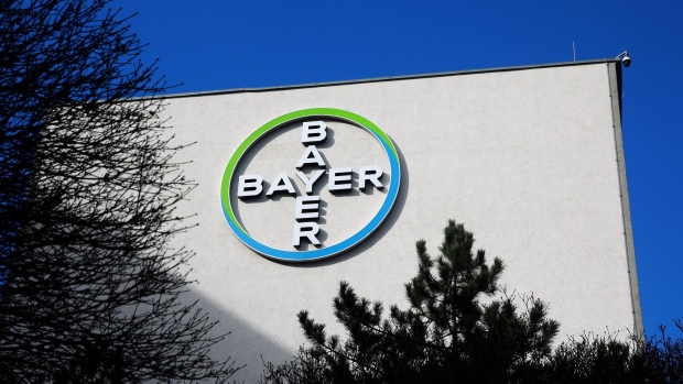 <p>The logo of Bayer AG at the company's pharmaceutical campus in Berlin.</p>