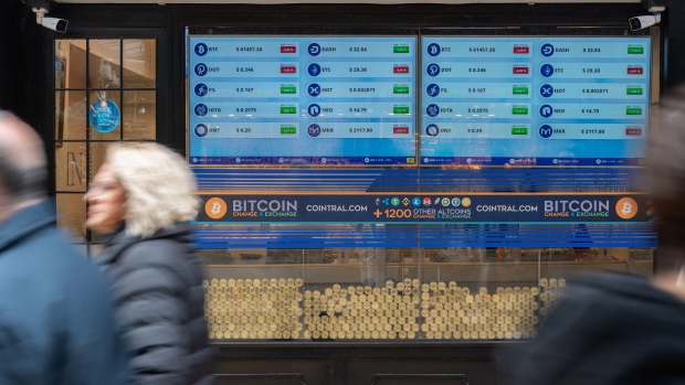<p>A display of cryptocurrency prices.</p>