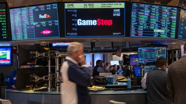 The New York Stock Exchange on May 14. The move to T+1 is intended to cut risks to the US equity market, after the 2021 meme-stock frenzy forced retail-investor platforms to restrict trading. Photographer: Spencer Platt/Getty Images