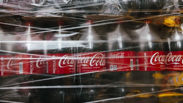 <p>Pallets of Coca-Cola products outside a beverage distribution company in New York.</p>
