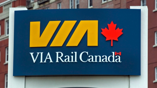 A VIA Rail sign at the train station in Halifax. 